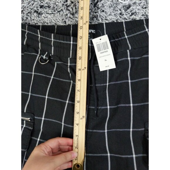 HOT TOPIC Grid Cargo Jogger Pants Mens XL Black White Checkered Goth Grunge NEW - Picture 7 of 8